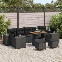 Garden Sofa Set with Cushion 10 pcs Black 90 x 55 x 71 cm