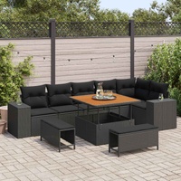 Garden Sofa Set with Cushion 9 pcs Black Poly Rattan