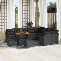 Garden Sofa Set with Cushion 12 pcs Black 90 x 55 x 71 cm