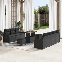 Garden Sofa Set with Cushion 10 pcs Black 90 x 55 x 71 cm