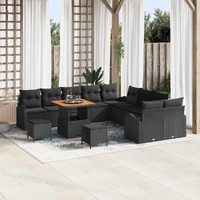 Garden Sofa Set with Cushion with Storage 13 pcs Black