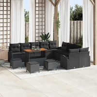 Garden Sofa Set with Cushion with Storage 14 pcs Black