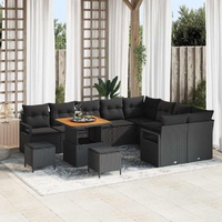 Garden Sofa Set with Cushion 12 pcs Black 80 x 80 x 71 cm