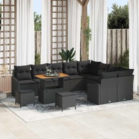 Garden Sofa Set with Cushion 12 pcs Black 90 x 55 x 71 cm
