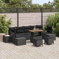 Garden Sofa Set with Cushion 10 pcs Black 90 x 55 x 71 cm