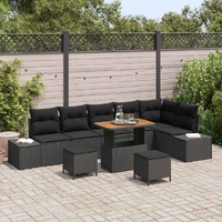 Garden Sofa Set with Cushion 9 pcs Black 90 x 55 x 71 cm