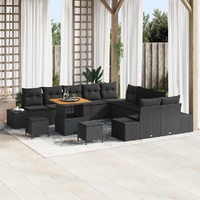 Garden Sofa Set with Cushion 13 pcs Black Poly rattan