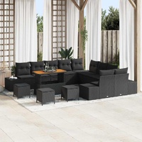 Garden Sofa Set with Cushion 14 pcs Black Poly rattan