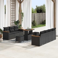 Garden Sofa Set with Cushion 10 pcs Black Poly rattan