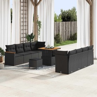 Garden Sofa Set with Cushion 12 pcs Black Poly Rattan