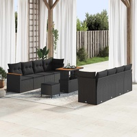 Garden Sofa Set with Cushion 12 pcs Black Poly Rattan
