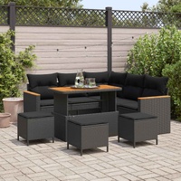 Garden Sofa Set with Cushion with Storage Black Poly rattan
