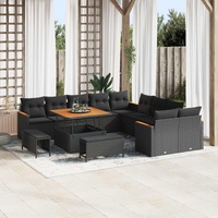 Garden Sofa Set with Cushion 13 pcs Black Poly Rattan