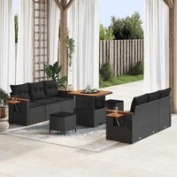Garden Sofa Set with Cushion 11 pcs Black Poly Rattan