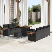 Garden Sofa Set with Cushion 13 pcs Black Poly Rattan