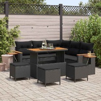 Garden Sofa Set with Cushion 9 pcs Black Poly rattan