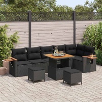 Garden Sofa Set with Cushion 9 pcs Black Poly rattan