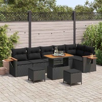 Garden Sofa Set with Cushion 9 pcs Black Poly rattan