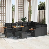 Garden Sofa Set with Cushion 12 pcs Black Poly rattan