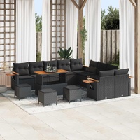 Garden Sofa Set with Cushion 18 pcs Black Poly Rattan
