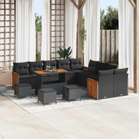 Garden Sofa Set with Cushion 18 pcs Black Poly Rattan