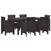 Garden Dining Set 7 pcs Brown Polt rattan