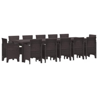 Garden Dining Set with Cushion 13 pcs Brown Rattan