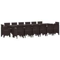 Garden Dining Set 15 pcs Brown Polt rattan