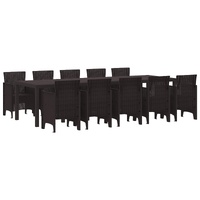Garden Dining Set with Cushion 11 pcs Brown Rattan
