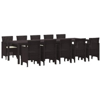 Garden Dining Set with Cushion 11 pcs Brown and Cream Rattan