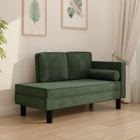 Chaise Lounge with Cushions and Bolster Dark Green Velvet