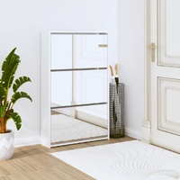 Shoe Cabinet with Mirror 3-Layer High Gloss White 63x17x102.5 cm
