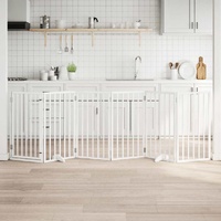 Dog Gate with Door Foldable 6 Panels White 300 cm Poplar Wood