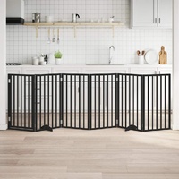 Dog Gate with Door Foldable 6 Panels Black 300 cm Poplar Wood
