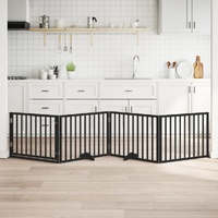 Dog Gate with Door Foldable 4 Panels Black 320 cm Poplar Wood