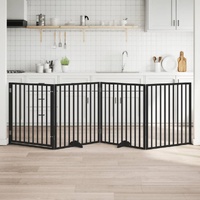 Dog Gate with Door Foldable 4 Panels Black 320 cm Poplar Wood