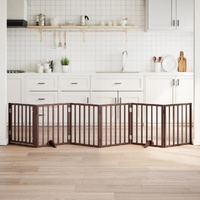 Dog Gate with Door Foldable 6 Panels Brown 300 cm Poplar Wood