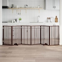 Dog Gate with Door Foldable 6 Panels Brown 300 cm Poplar Wood