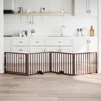 Dog Gate with Door Foldable 4 Panels Brown 320 cm Poplar Wood