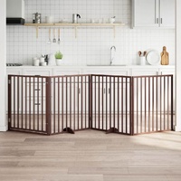 Dog Gate with Door Foldable 4 Panels Brown 320 cm Poplar Wood