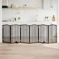 Dog Gate with Door Foldable 6 Panels Black 300 cm Poplar Wood