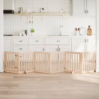 Dog Gate with Door Foldable 6 Panels 300 cm Poplar Wood