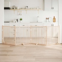 Dog Gate with Door Foldable 4 Panels 320 cm Solid Wood Fir