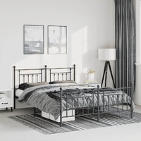 Metal Bed Frame without Mattress with Footboard Black 150x200 cm