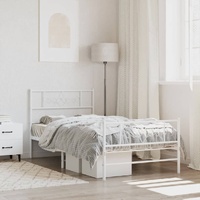 Metal Bed Frame without Mattress with Footboard White 107x203 cm King Single