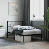 Metal Bed Frame without Mattress with Headboard Black 90x190 cm