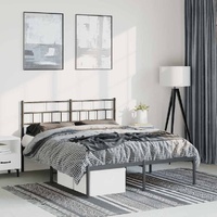 Metal Bed Frame without Mattress with Headboard Black 135x190 cm