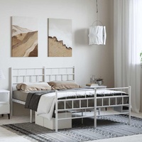 Metal Bed Frame without Mattress with Footboard White 135x190 cm
