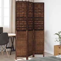 Room Divider 3 Panels Dark Brown Solid Wood Paulownia