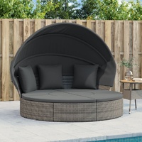 Outdoor Lounge Bed with Canopy and Cushions Grey Poly Rattan